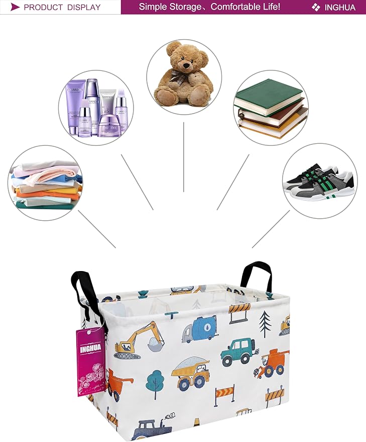 Rectangular Vehicles Storage Basket Fabric | Gifts Bag for Toys,Books,Clothes,Gifts,Pets-Perfect for Home,Office,Nursery,Dorm,Shelf