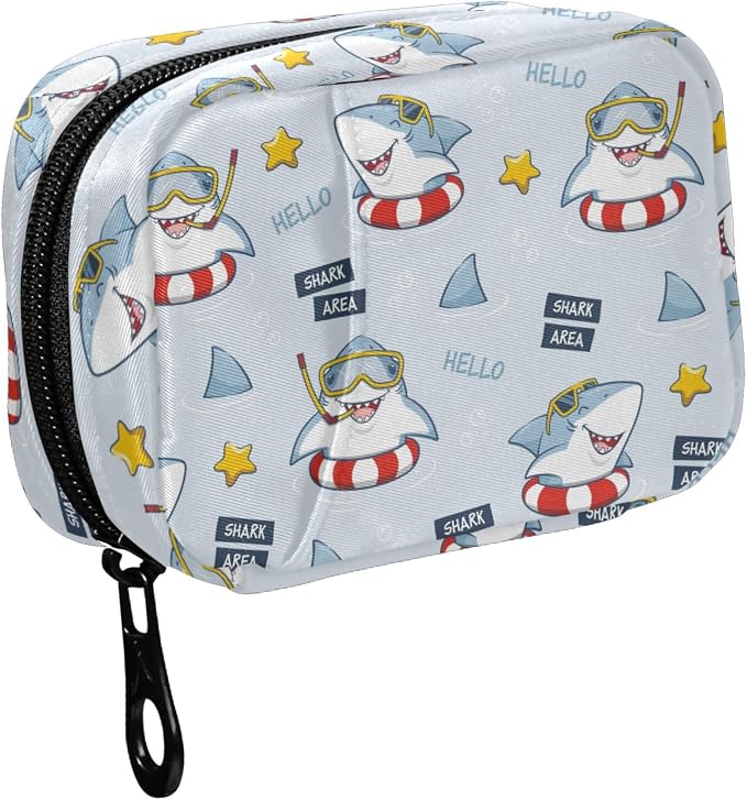 Fustylead Cute Shark Pill Organizer Travel Portable Zipper Cloth Bag for Holding Weekly Supplements Vitamins and Fish Oils