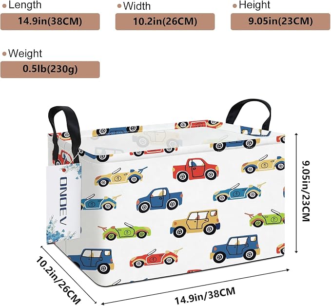 Rectangular Cartoon Car Storage Bin,Closet Organizer Basket | Waterproof fabric, reinforced handles, foldable bin holds apparel, gaming‑gear and belongings for teen‑boy bedrooms