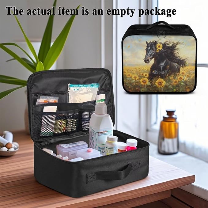 Rnyleeg Sunflower Horse First Aid Kit for Home Large Capacity Design Medical Supply Organizer Bag for Travel Basic Outdoor Essentials Survival Kit Easy to Storage