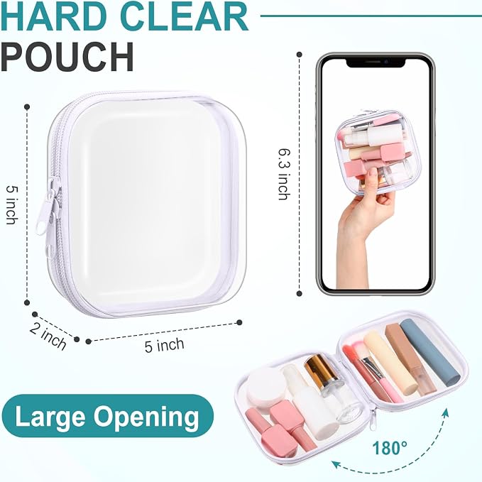 Ceenna 2 Pcs Clear Zipper Case Hard Shell Pouches,2 Small Square | Multiple Sizes Plastic Makeup Bags Pencil Case Organizer Diaper Bag Pouches Clear Travel Toiletry Bag for Women
