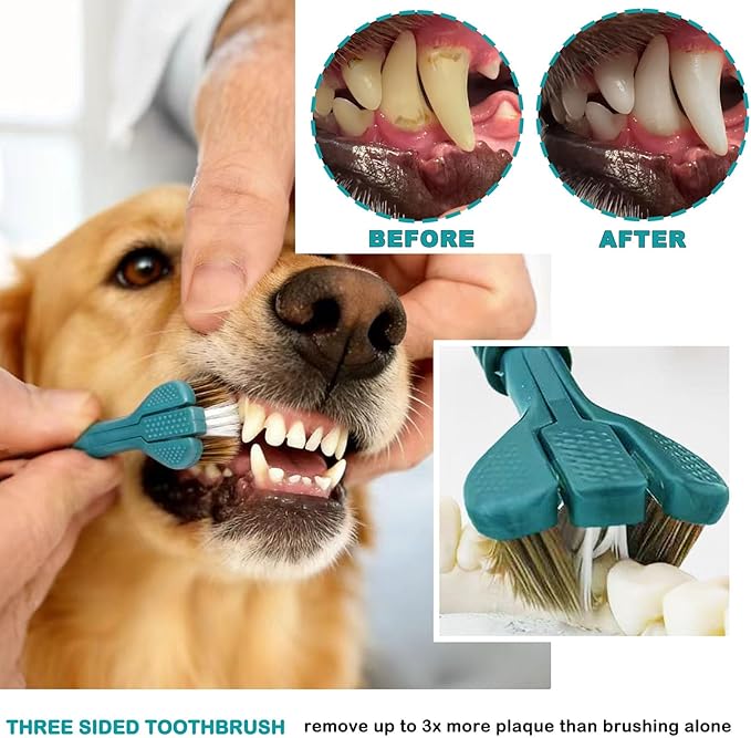 Dog Toothbrush Kit, 360-Degree Finger Three-Sided Design, Non Slip Dual Head Dog Toothbrush, Easy Teeth Cleaning and Dental Care (9 Pack)