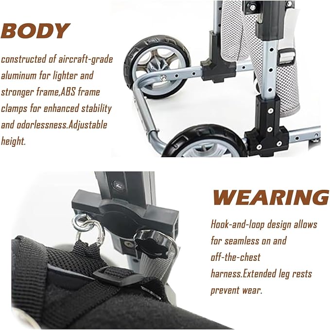Dog Front Leg Wheelchair, Adjustable Pet Mobility Cart, Lightweight Stainless Steel Dog Rehabilitation Assist Walker for Small Medium Disabled Dogs, Hind Leg Support(Small)