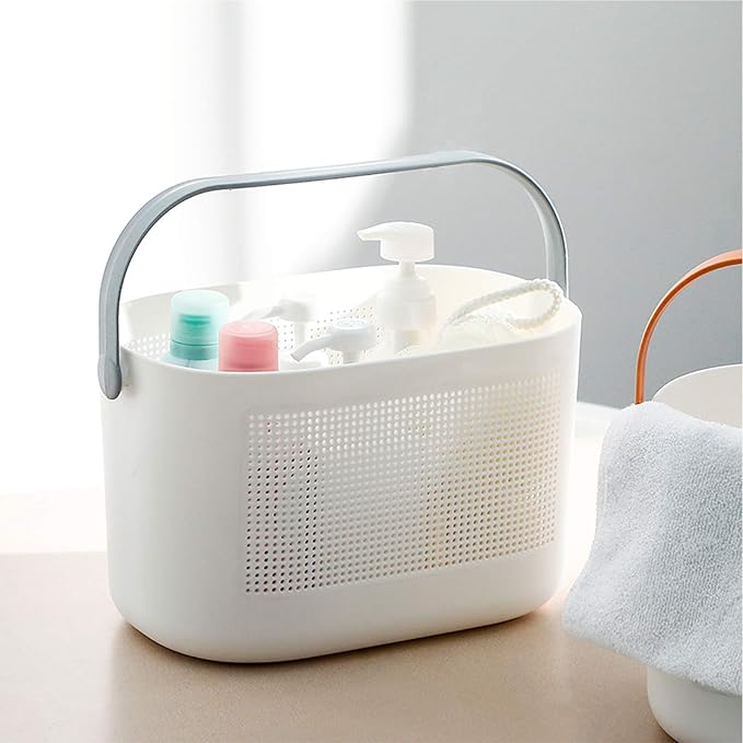 Plastic Portable Shower Caddy Basket, Storage Organizer, Grey, 2 Pack | Bottom Drain Holes, Keep Dry, Sturdy and Durable, Easy to Carry for Bathroom, Kitchen, Dorm Room, RV, College