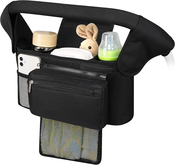 Accmor Universal Stroller Organizer with Insulated Cup Holder Detachable Phone Bag and Shoulder Strap,Stroller Bag Caddy Organizer for Uppababy, Baby Jogger, Britax Strollers