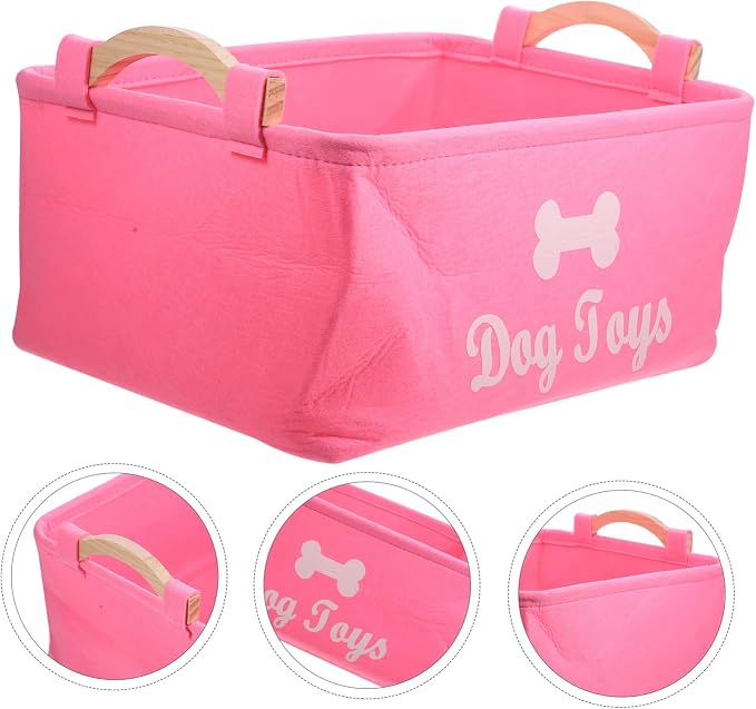 Felt Storage Organizer Basket with Handles for Clothing and Pet Plaything | Desktop Organizing, Countertop Use, Space Saving, Multi-Purpose Design, Fresh Elegant Style, Red Color