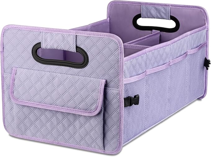 Car Trunk Organizer for SUV, Collapsible Car Storage Organizer Light Purple | Sturdy, Large Capacity, Diamond Decor, Multi Compartment Container Box Adjustable Car Accessories for Sedan Truck