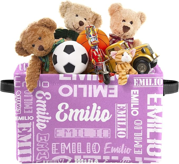Personalized Toy Box Storage Bins for Boys Girls with Name, Kids Custom Storage Basket Cubes Organizer with Handles, Shelf Closet Storage Baskets Bin Customized Gift, 1 Pack