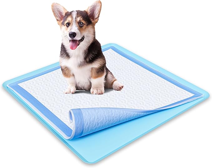 Dog Pee Pad Holder - Fits Up to 24” x 24” Pee Pad - 1 Pack - Sky Blue | Stable Grip, Raised Edges, Quick-Wipe Silicone Surface Dog Potty Tray Holder for Indoor Flooring Protection