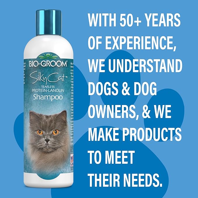 Bio-Groom Protein Lanolin Cat Shampoo – Tear-Free Pet Shampoo, Soy Protein, Cat Bathing Supplies, Residue-Free, Cruelty-Free, Made in USA, Tearless Cat Products – 8 fl oz 1-Pack