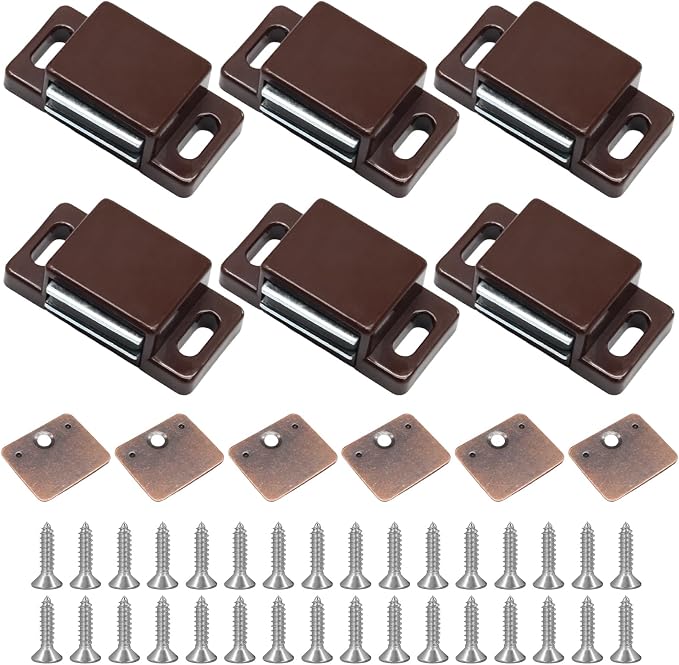 6Pcs Cabinet Door Magnets Catch, Brown | Magnetic Shutter Hardware, Drawer Latch, For Closure Cupboard Closet Bathroom