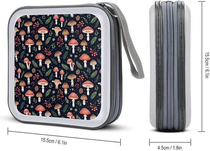 Portable Hard Shell DVD Storage Mushrooms, 40-Disc Binder with Carry Strap, Protective Case for Movies Music Travel