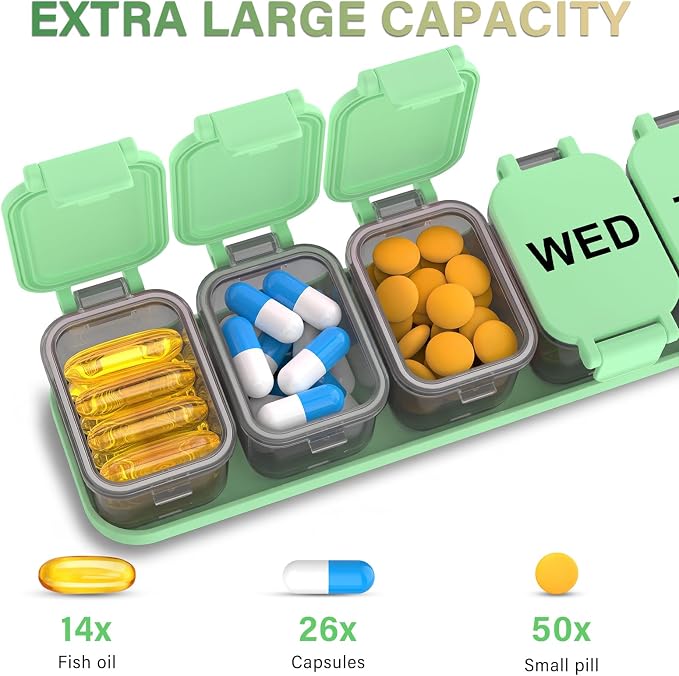 Extra Large Weekly Pill Organizer with 7 Detachable Compartments | XL Pill Organizer, Portable Medicine Pill Organizer for Supplements, Daily Pill Case for Home and Travel