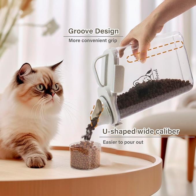 Pet Food Storage Container with Measuring Cup and Pour Spout - Airtight, Leakproof, Portable Pet Food Dispenser for Travel - 2.8L