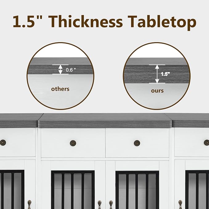 MCombo 55.5" Wooden Dog Crate Furniture with 4 Drawers 1872 White and Grey | 4 Lockable Doors, Indoor as TV Stand, For Medium/Large Dogs, Elegant Handles Design