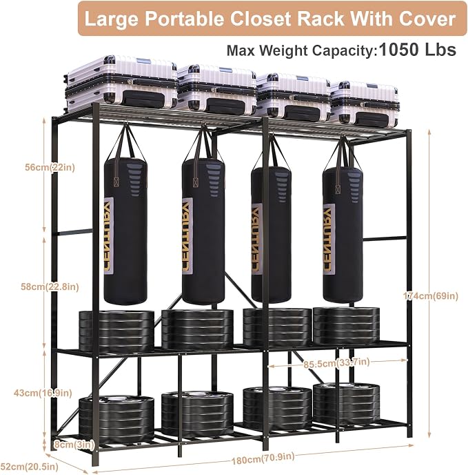 Umeiga Heavy Duty Portable Closet with Cover 1200Ibs Foldable Covered Clothes Rack for Hanging Armoire Wardrobe Closet System Freestanding Coat Storage Garment Racks 71" W x 71" H x 20" D