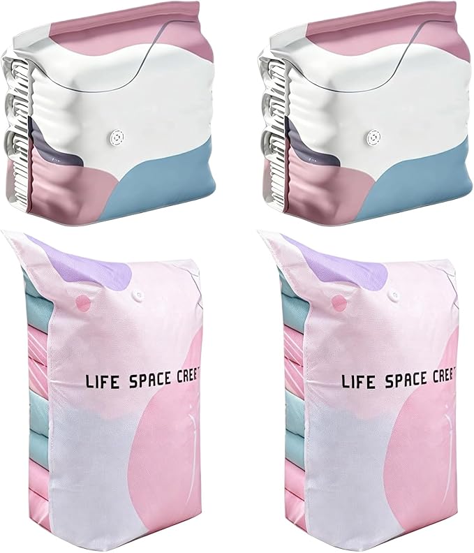 No‑Pump Vacuum Storage Bags, Large Storage Compression Bags, Heavy-Duty Press & Seal for Clothes, Press & Seal, Life Space Creator Bag No Pump Needed, Saves 80% Space, Perfect for Bulky-Bedding