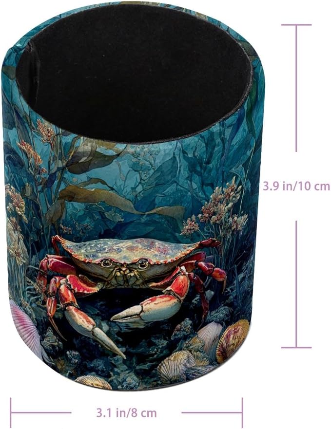 Faux Leather Pen Holder for Desk, Pencil Organizer Crab Pen Cup Desk Decor Makeup Brush Holder Storage for Office Home