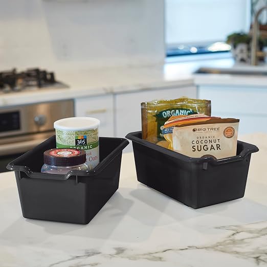 ECR4Kids Scoop Front Storage Bins, Multipurpose Organization, Black, 10-Piece | Durable plastic, GREENGUARD Gold Certified, 1.2 gallon capacity, lightweight & nestable, built-in handle, classroom/home use