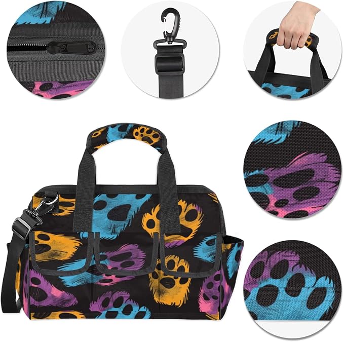 Dogs Cat Pet Paw Heavy Duty Tool Bag for Men Garden Engineer Electrician Carpenter Sturdy Portable Tool Box Organizer Storage with Handle Pockets Strap 15 Inch