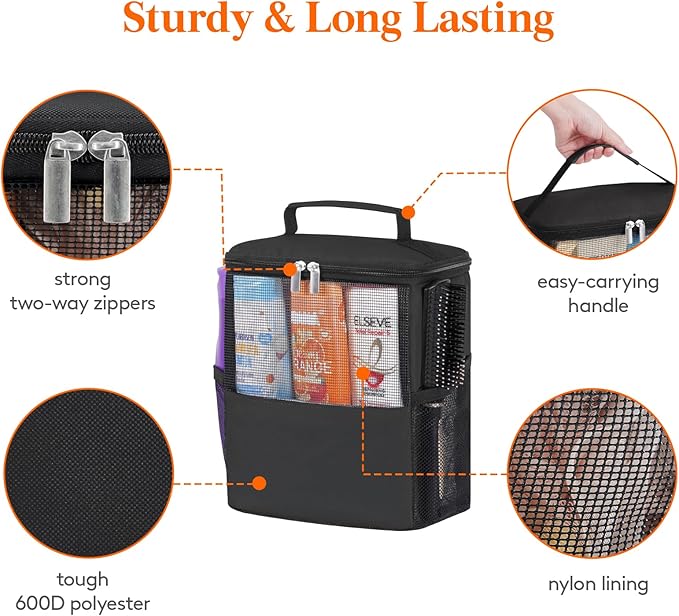 Lifewit Shower Bag Mesh Shower Caddy Portable College Dorm Room Essentials Tote Bag for Bathroom, Gym, Travel, Camping Quick Dry Hanging Shower Organizer Basket Toiletry Bag, Medium, Black | Portable, Quick Dry, College Dorm Room Essentials, Tote Bag f...