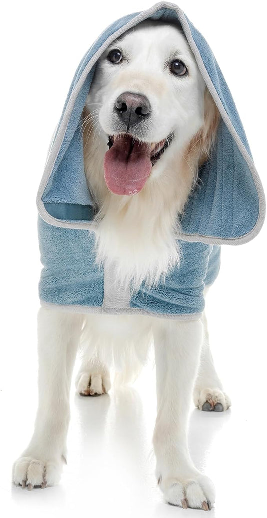 Lucky Pooch® Dog Robe - Luxurious Dog Bathrobe - Ultra Absorbent Dries Your Dogs in Minutes! Double-Layer, Super Soft Towel and Bath Robe All in One (XL, Petrol Blue)