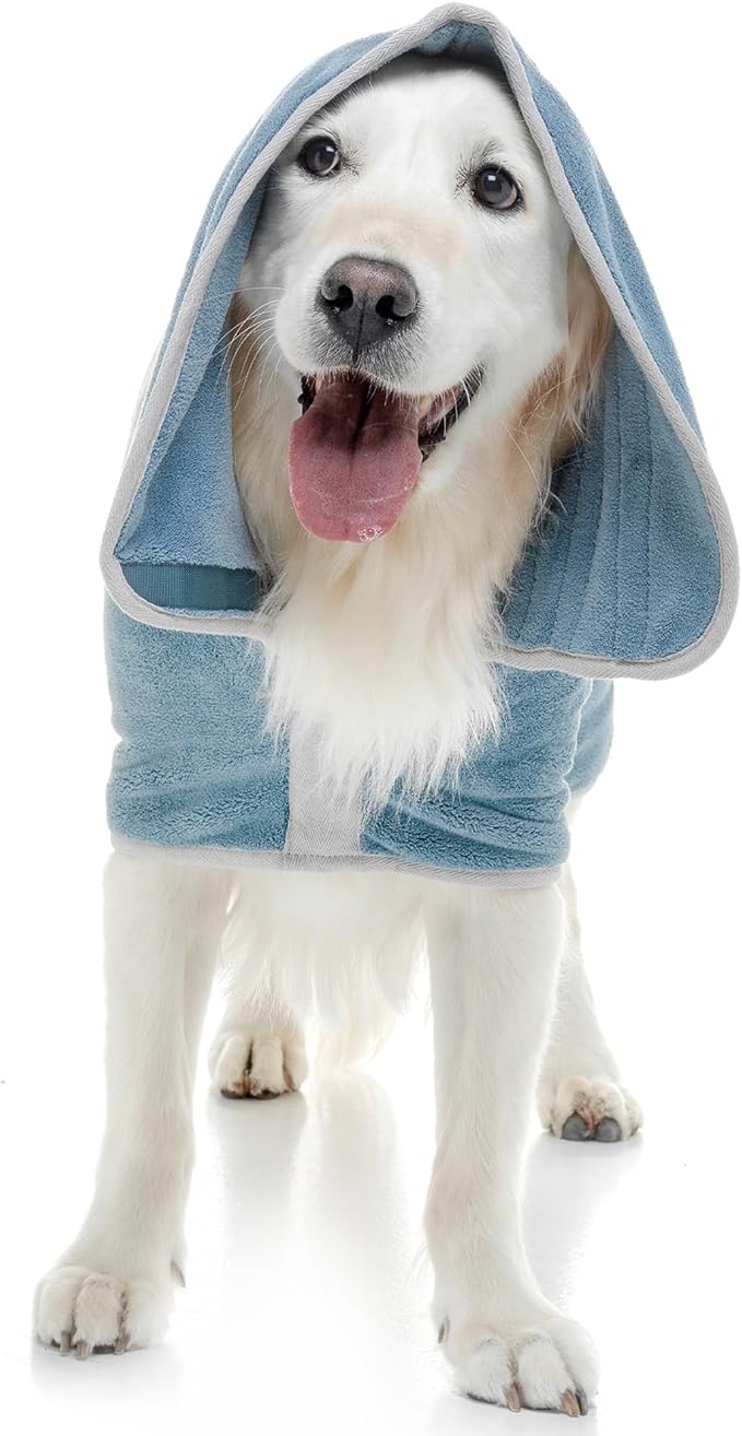 Lucky Pooch® Dog Robe - Luxurious Dog Bathrobe - Ultra Absorbent Dries Your Dogs in Minutes! Double-Layer, Super Soft Towel and Bath Robe All in One (XXS, Petrol Blue)