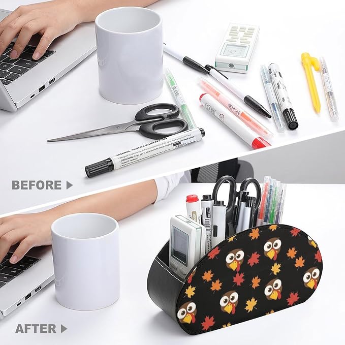 Pu Leather Remote Control Holder Turkey 5 Slot Desk Caddy Box | Turkey Office Desktop Storage Organizer for Controller, Media Player, Stationery Supplies