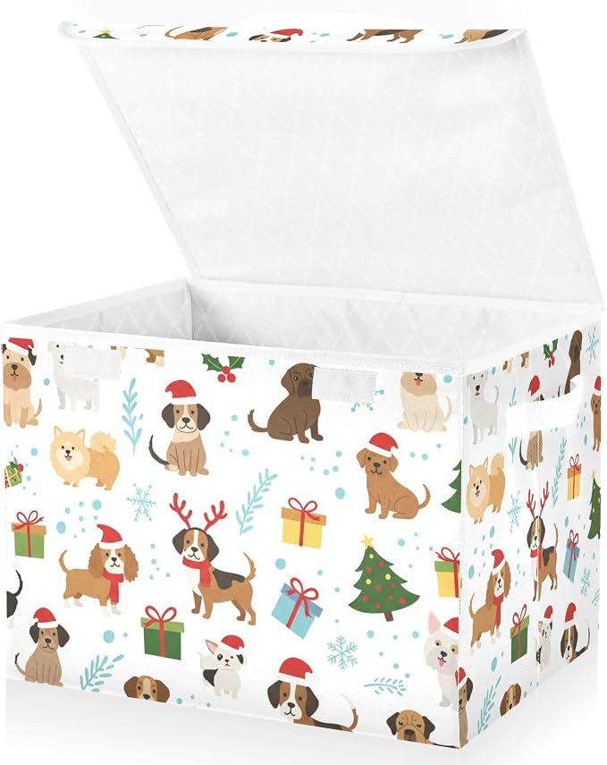 Christmas Tree Pet Storage Bins with Lids Closet Bedroom 40L Fabric Bin | Decorative Storage Boxes, Foldable & Stackable, Dust-Proof Flip Top, Reinforced Handles, For Home & Dorm, Clothes & Toy Box