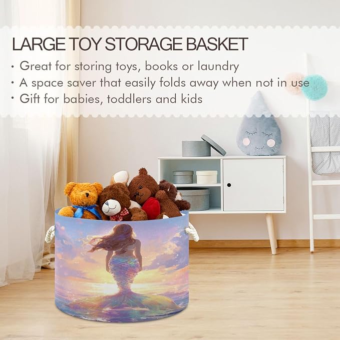 DOMIKING Large Storage Basket for Toys Ocean Mermaid Pink Storage Bin Box Organizer Basket for Home Decor Pet Toy Blankets Nursery