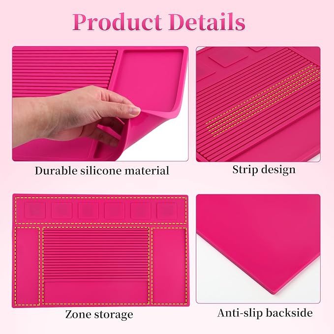 Magnetic Barber Mat for Clippers, Station Organizer with 6 Magnets | Silicone Material, Anti-Slip Surface, Heat-Resistant, Waterproof, Easy Clean, Tool Slots Design, For Barbershop & Salon, Rose