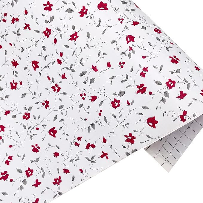 Yifely Red Rural Floral Shelf Liner Locker Decor Sticker Self-Adhesive Furniture Paper 17.7 Inch by 9.8 Feet