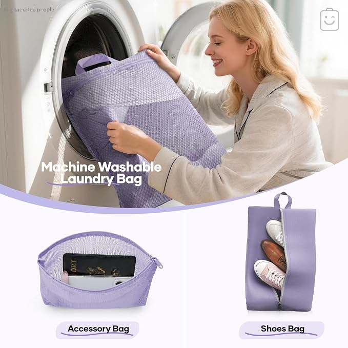 Veken 11 Set Compression Packing Cubes Garment Bags for Travel Essentials,Compressible Expandable Luggage Organizer Bags for Clothing,Space Saver Bags with Over 1000 pcs of Mesh Holes(Purple Gray)