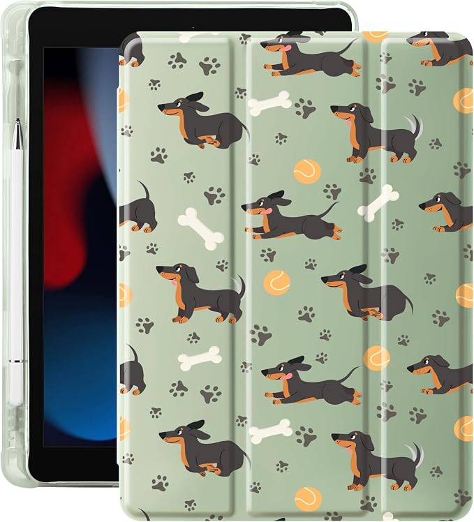 Cute Kawaii Dachshund Case for 13" iPad Pro(2024), Clear TPU Smart Stand Back Cover with Pencil Holder, Auto Wake/Sleep Foldable Shockproof Protective Case