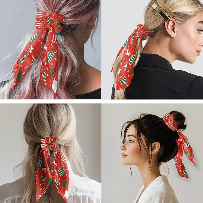 COEQINE Dog Bandanas Bulk Christmas Tree Cake Deer Pattern Red Bow Hair Tie for Women Cute Pet and Owner Matching Outfits for Holiday Festival Costume