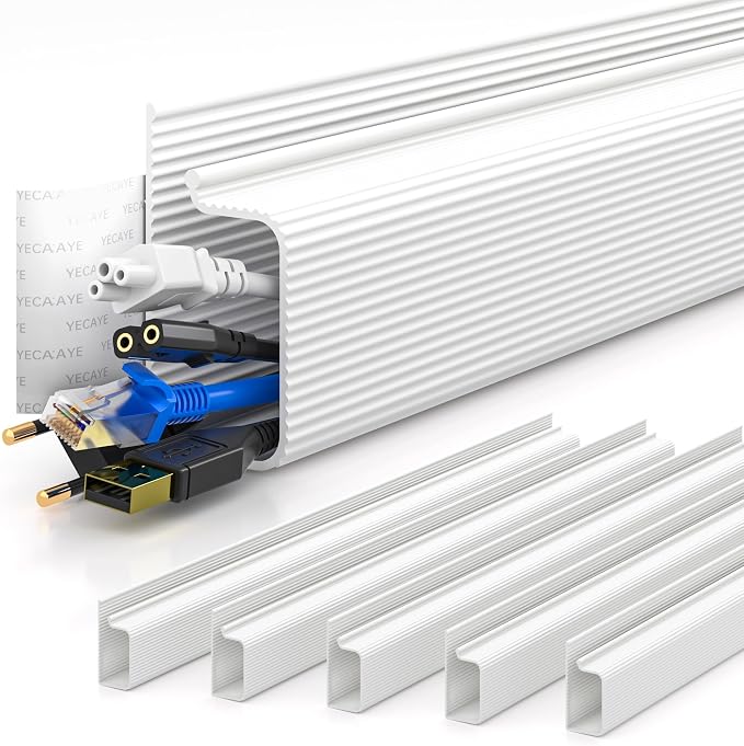 YECAYE Cable Management Under Desk, 6pack, White | Easy Install Adhesive Mount;Cord Hider;Cord Organizer;Wire Management;Wire Hider for Office Organization;Child & Pet Proof