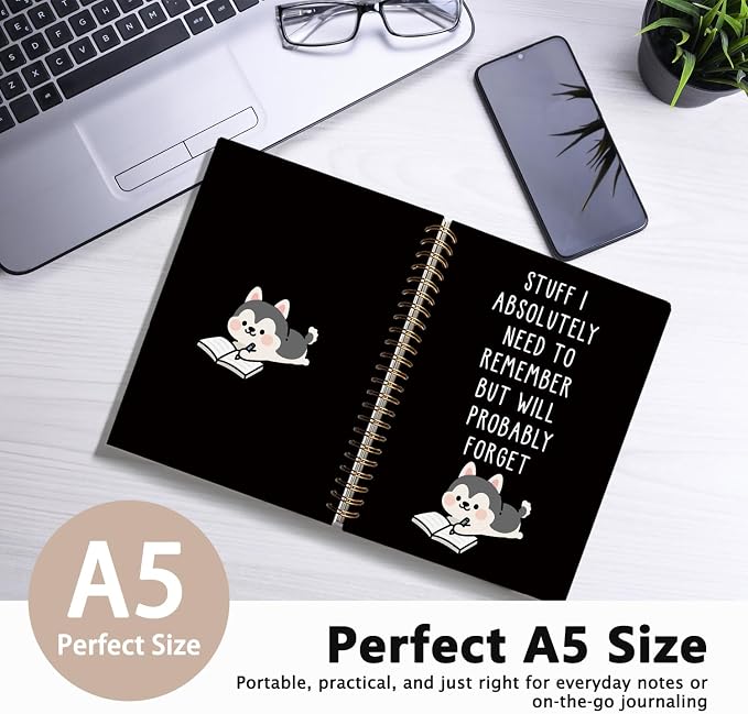 LIANGW Funny Husky Notebook Journal Gifts for Women & Men | Gifts for Husky Lovers Notebooks, Funny Gifts for Coworkers, Black Hardcover Spiral Notebook 5.5x8.3 Inch