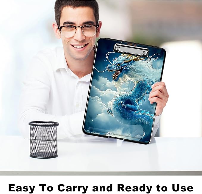 Heavy Duty Storage Clipboard, Slim Nursing Clipboard with Internal Pen Case, Portable File Organizer Case for A4 Letter Size Paper Office Medical Professionals, Cloud Blue Dragon