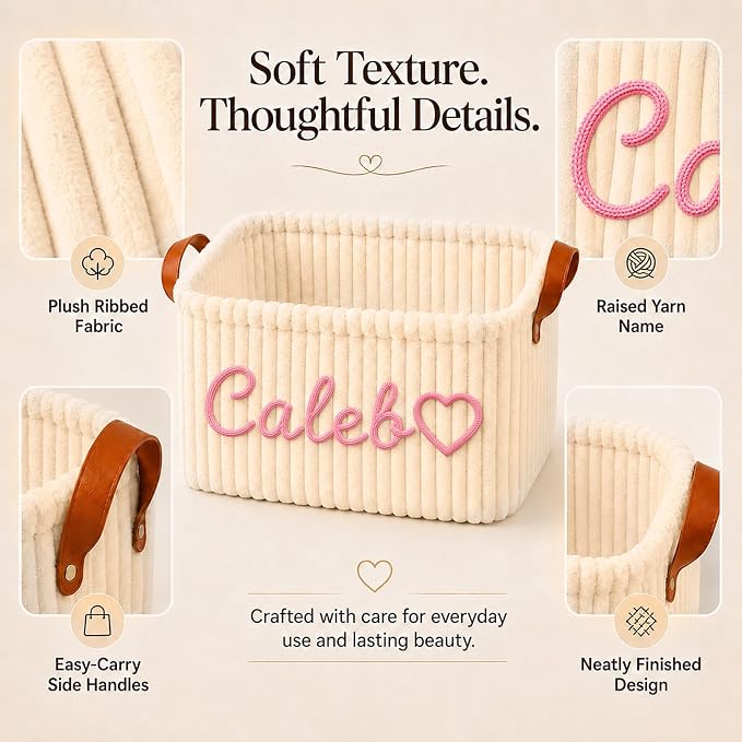 Personalized Pet Dog Cat Toy Storage Basket Bin with Embroidery Name & Icon | Custom Puppy Corduroy Storage Bins, Customized Dog Toy Box Organizer for Pet Supplies, Treats & Blankets, Pets Gifts Basket