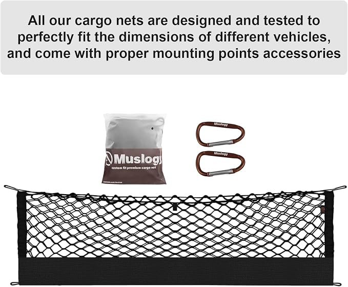 Muslogy Cargo Net for 2023 2024 2025 2026 Kia Sportage Accessories | Custom Fit, Trunk Storage Organizer Net for SUV Sedan Van Divider, with Heavy Duty Carabiners, Night Visible Grab Handle