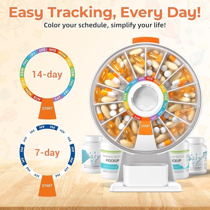 Zoksi Large Fun Pill Dsipenser, Daily Pill Box for 7 or 14 Days | Wall-Mountable or Tabletop,Easy Press Button,Large capacity