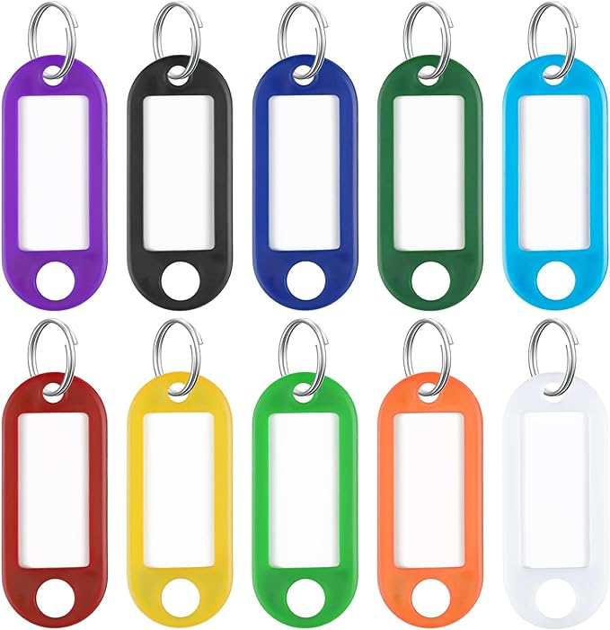 Uniclife 2 Inch Colorful Key Tags Soft Plastic Key Chain Tags with Blank Paper Labels Clear Windows Protective Films and Split Rings Flexible Item Identifiers in 10 Assorted Colors, 200 Pack | Writable key tags with clear windows, blank paper labels, p...