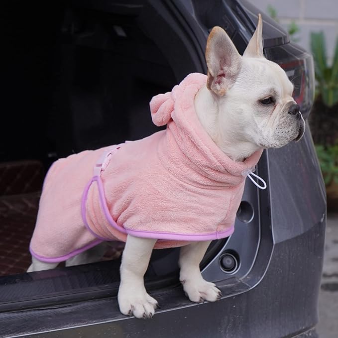 Dog Bathrobe Towel, Cat Bathrobe Microfiber Fast Drying Absorbent Hooded Bath Towel for Puppy Small Medium Large Dog Cat(Pink,S)