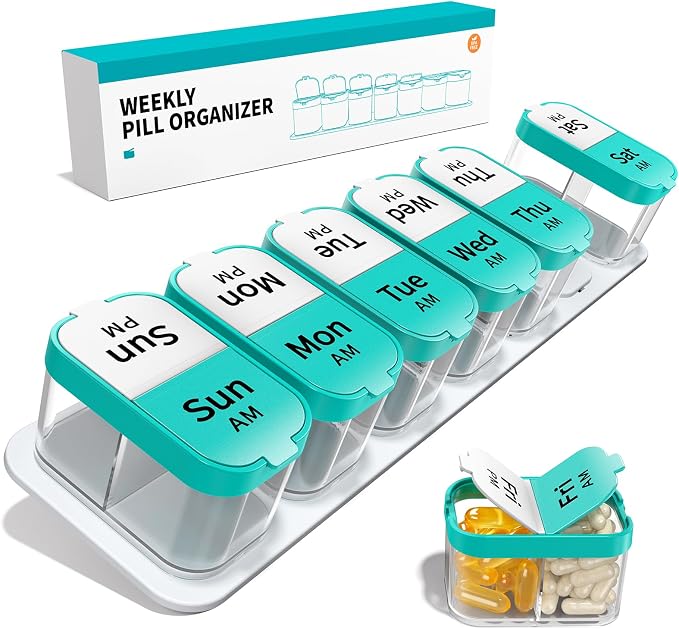 Large Weekly Pill Organizer 2 Times a Day for Vitamin, Medicine, Supplement | extra large capacity; large size; good quality; detachability; durability; easy to open and close; easy to use; practical