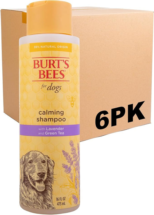 Burt's Bees for Pets Calming Dog Shampoo with Lavender and Green Tea, 95% Natural Origin, pH Balanced, No Sulfates, Soothing Lavender Scent, for All Dog Breeds, 16 Fl Oz - 6 Pack