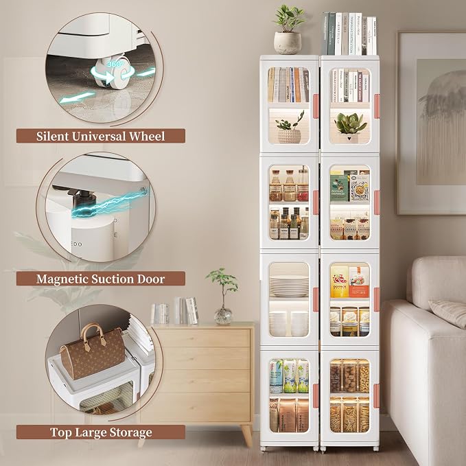 Narrow Storage Cabinet with Doors and Shelves Tall Skinny Bathroom Storage Kitchen Cabinet with Adjustable Shelf Cabinet Organizer Toilet Paper Storage Linen Closet 4 Layer (White)