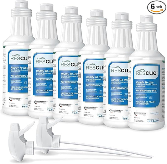 REScue One-Step Ready-to-Use Disinfectant Cleaner & Deodorizer – For Veterinary Use, Animal Shelters, Pet Foster Homes, Kennels, Litter Box – 32 Ounce RTU (6 Pack)