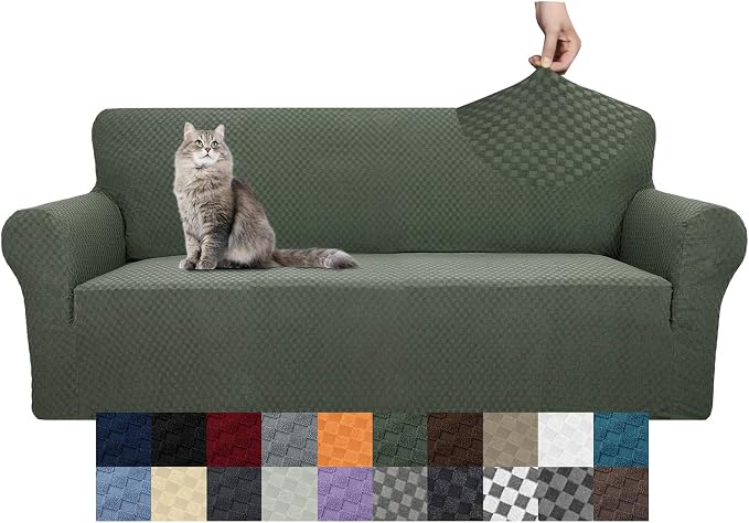 YEMYHOM Couch Cover Latest Jacquard Design High Stretch Extra Large Sofa Covers Pet Dog Cat Proof Oversized Slipcover Non Slip Magic Elastic Furniture Protector (XL Sofa, Army Green)