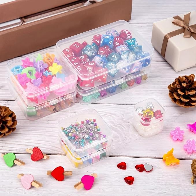 24 Packs Small Clear Plastic Beads Storage Containers Box with Hinged Lid for Storage of Small Items, Crafts, Jewelry, Hardware(2.12 x 2.12 x 0.79 Inches)