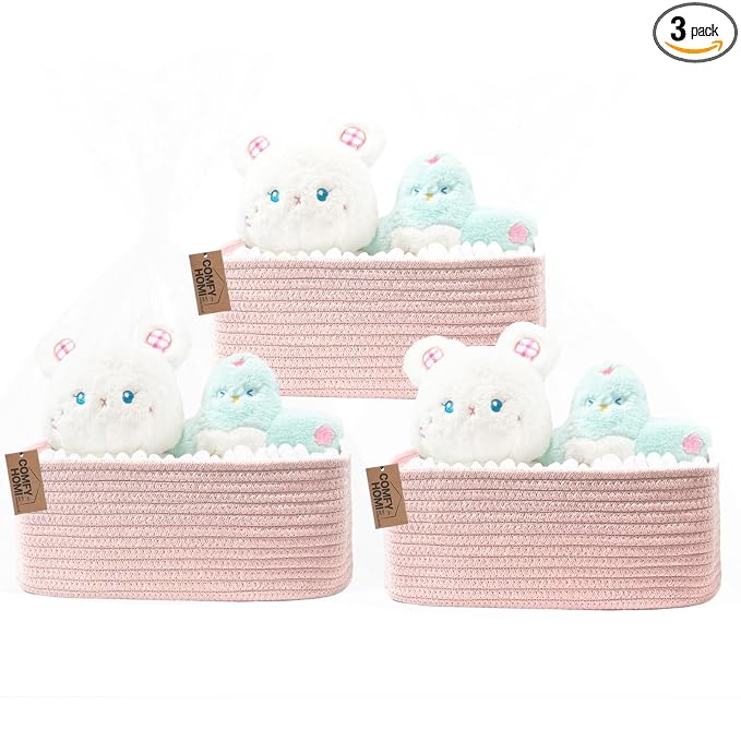 COMFY HOMI 11.5"x7.5"x4.7" Storage Baskets for Organizing | Cotton Rope Woven Basket | Toy Storage Bin Box | Basket for Shelves, Closet Organizer Bin, Decorative Closet Shelf, 3 Pack,
